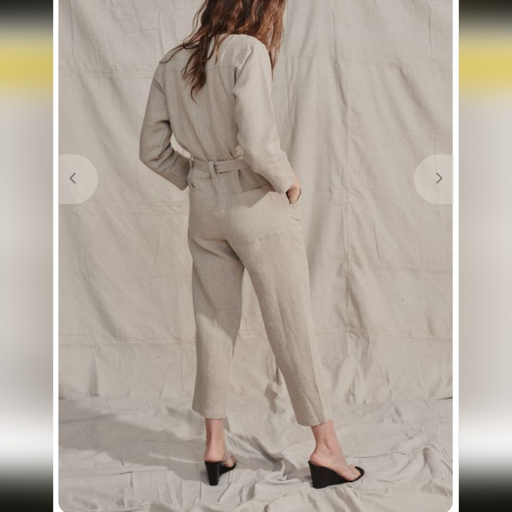 OZMA California Casual Linen Jumpsuit S Natural Tan Canerom - Picture 8 of 15